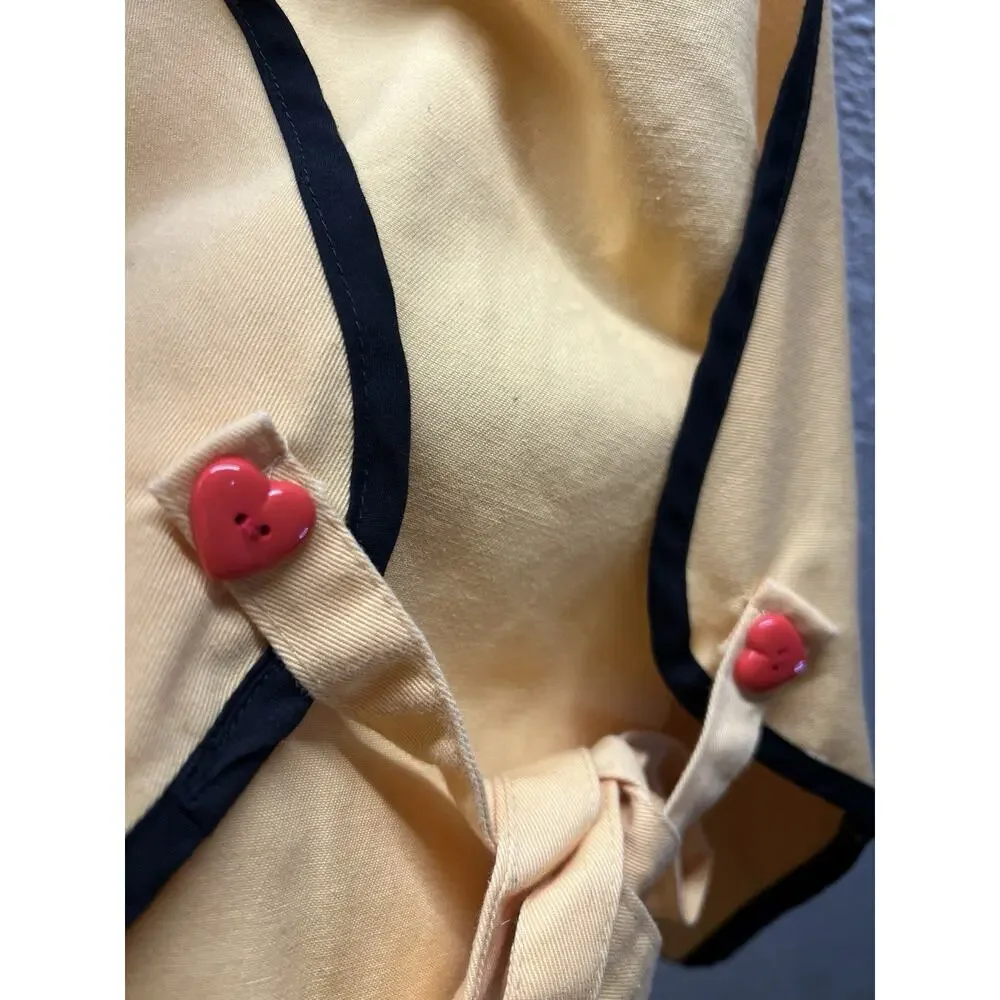 Childrens Yellow Heart Apron Floral Pocket Handmade Cooking Craft Apron